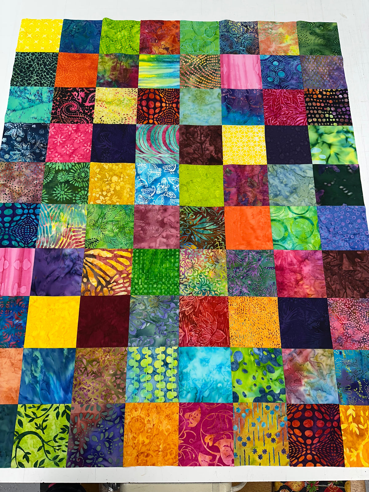 Unfinished Batik Quilt Top, Multi Color, 36" x 45", Baby Crib Nursery