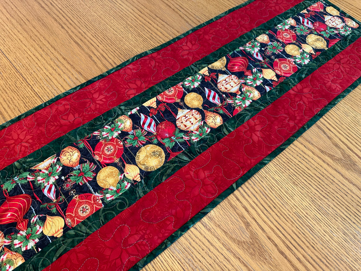 Christmas Table Runner, Quilted Holiday Centerpiece, Kitchen Dining Decor 13x42