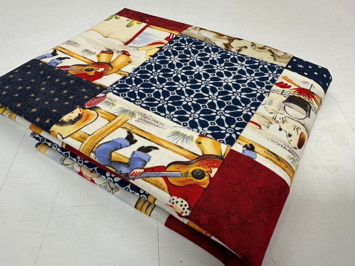 Handmade Unfinished Quilt Top, Baby Boy, Western, Lil Cowboy, Bandanas, 36"x45"