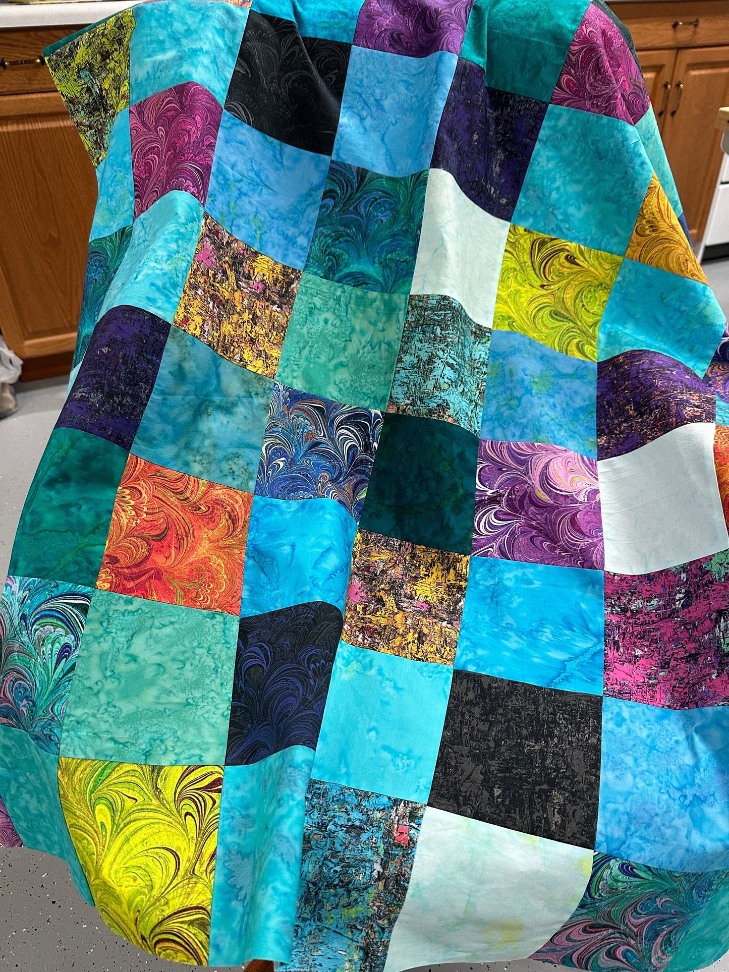 Handmade Batik Patchwork Unfinished Quilt Top: Rainbow Cotton Throw (36x45 Inch)