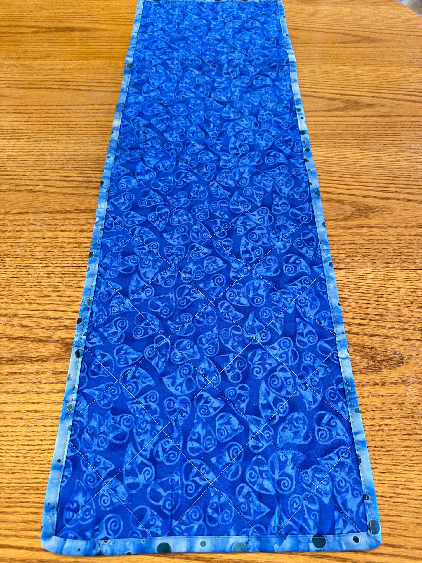 Handmade Quilted Table Runner: Blue & Yellow Spring Fall Kitchen Decor, 12x40 Inch Farmhouse Centerpiece