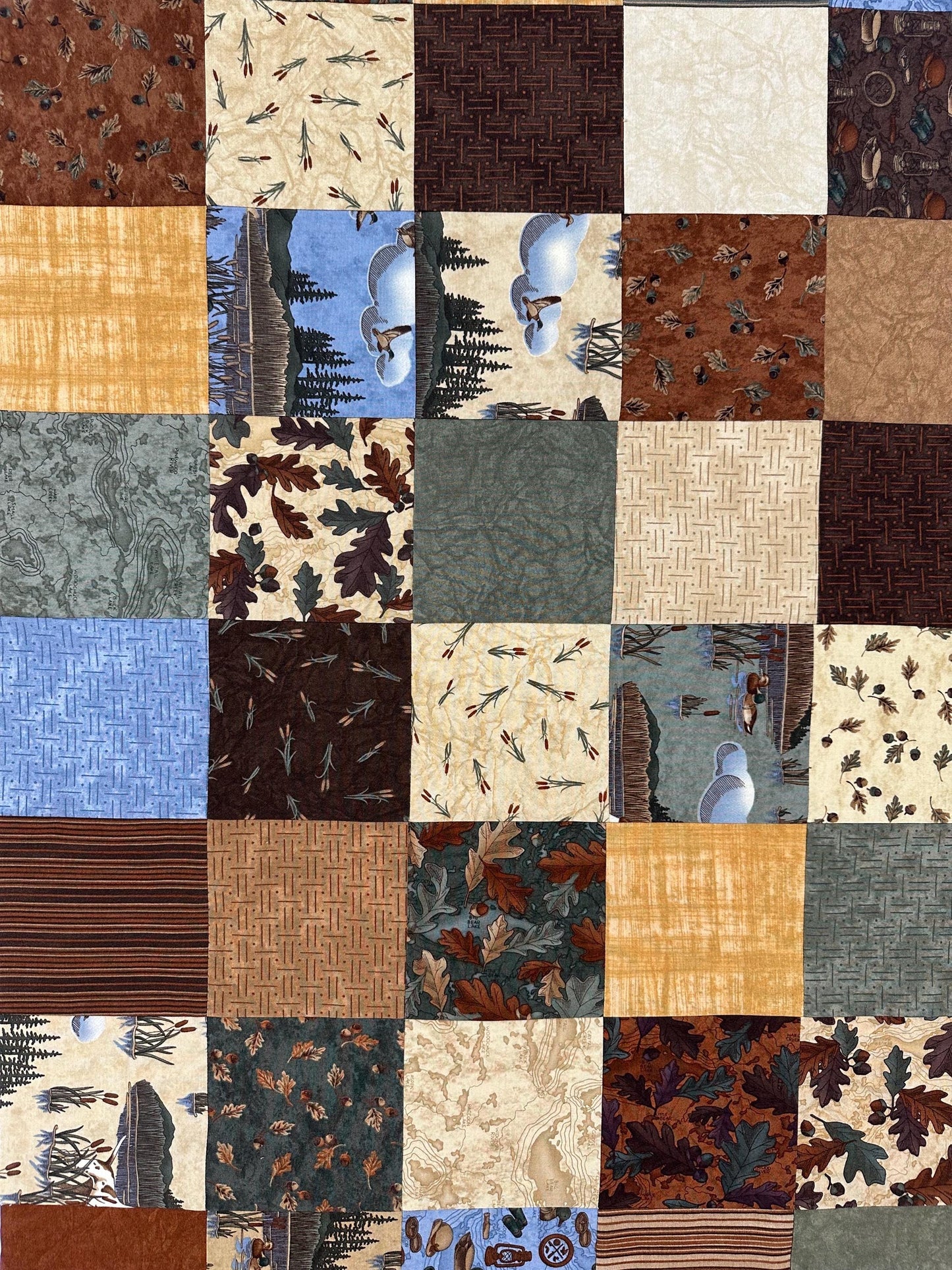 Unfinished Patchwork Quilt Top: Lake Lodge Fishing Theme for Sofa, Lap Throw, 36x45 Handmade