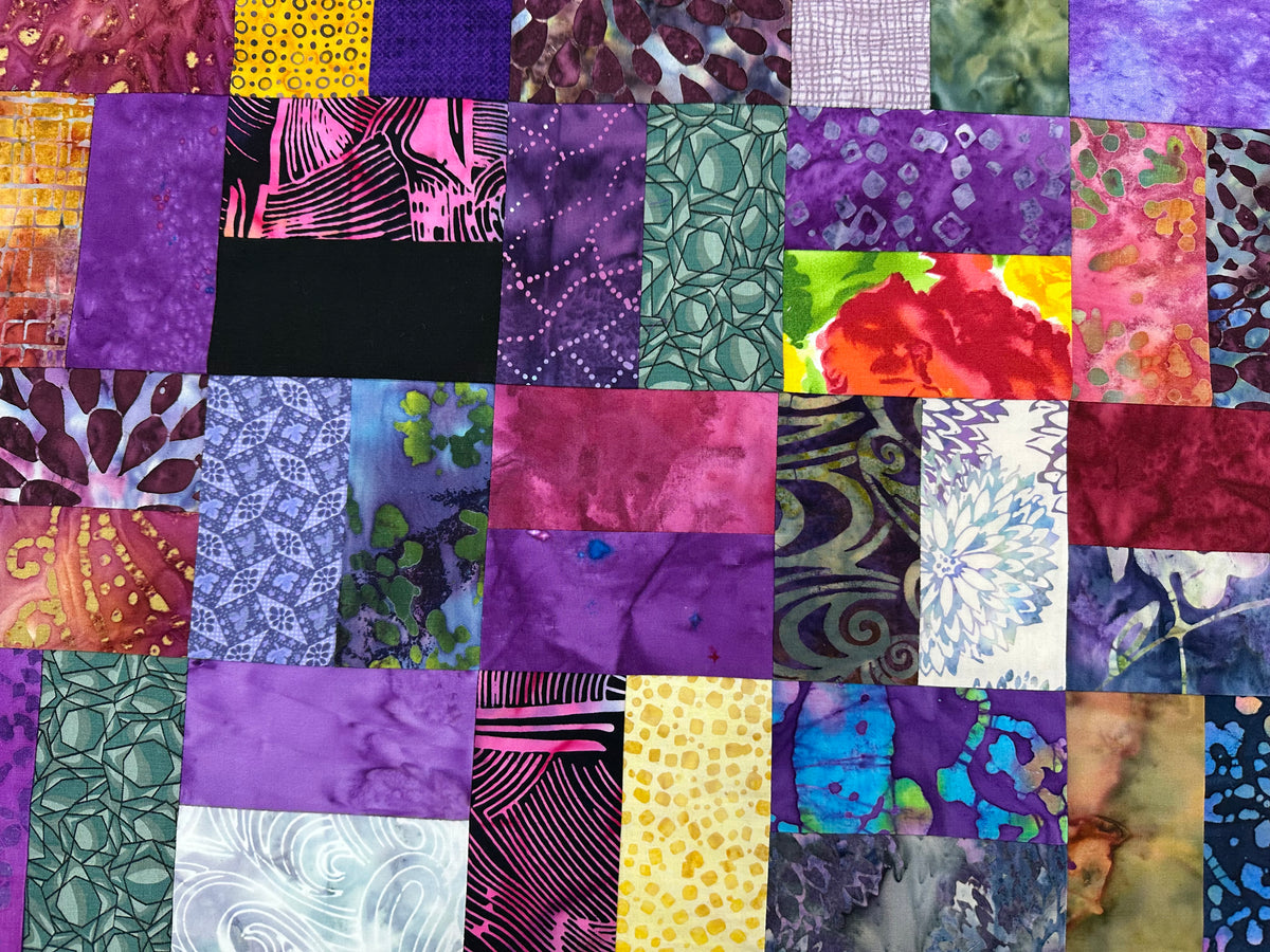Handmade Purple & Pink Batik Quilt Top, 36"x44", Lap Crib Quilt Size