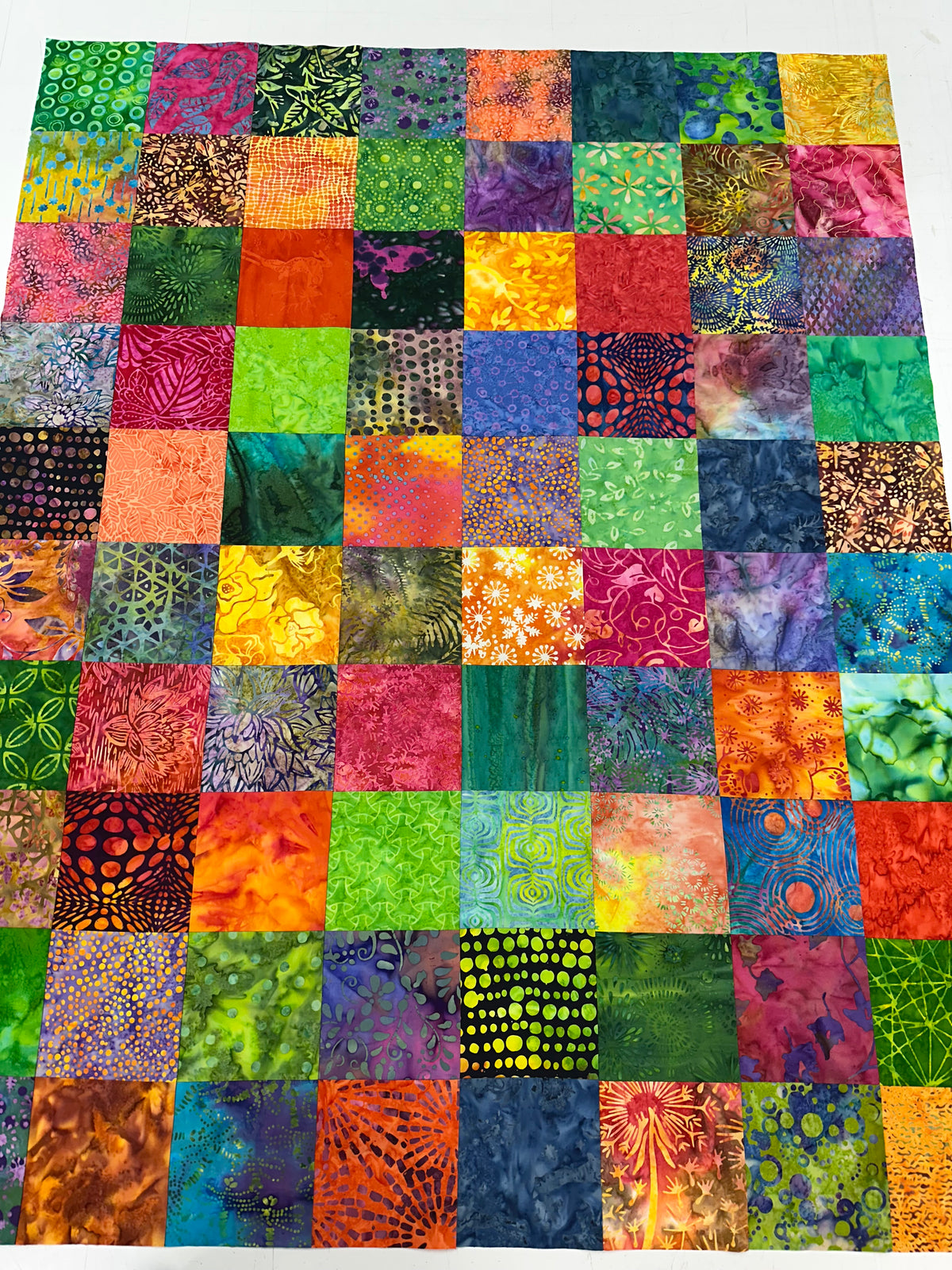 Handmade Batik Quilt Top in Bold Muli-Colors, Lap Size, 36" x 45"