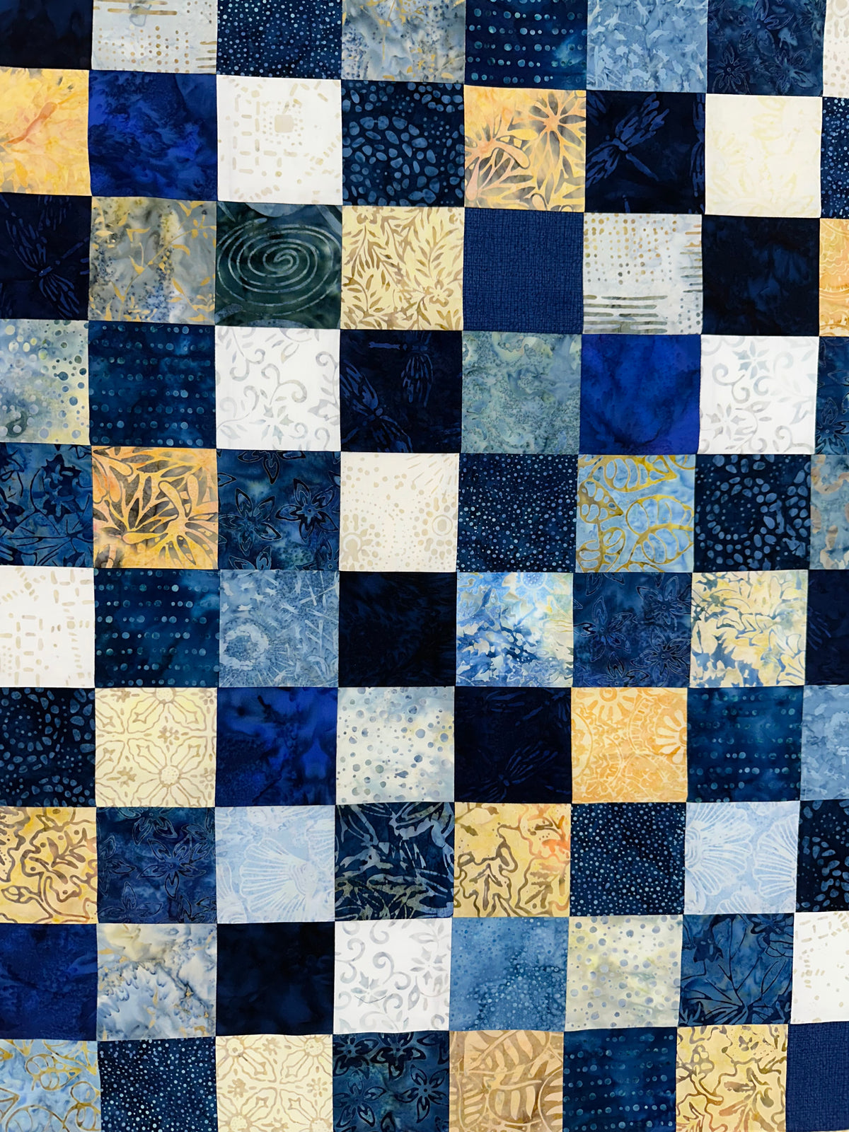 Handmade Blue Batik Unfinished Quilt Top, 36"x44", Lap Crib Throw Quilt Size