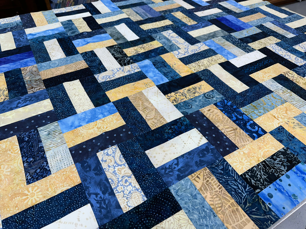 Blue Batik Unfinished Quilt Top, 48x60 Lap Quilt, Handmade Patchwork Sofa Throw