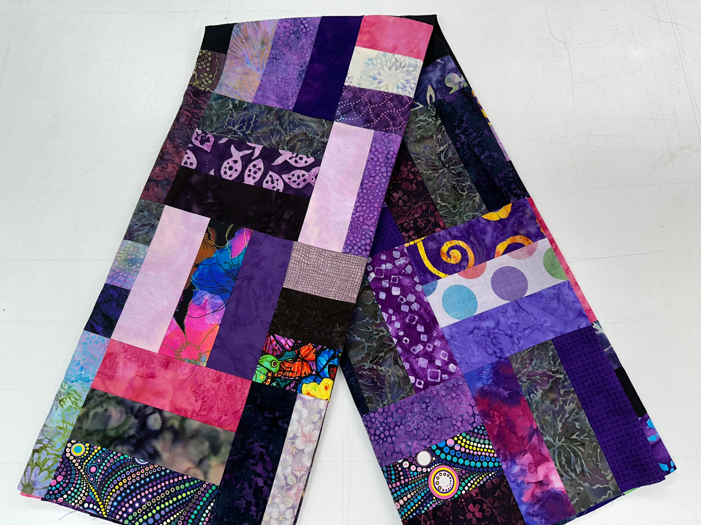 Handmade Purple & Pink Batik Quilt Top – 48"x60" Lap Throw Wall Quilt