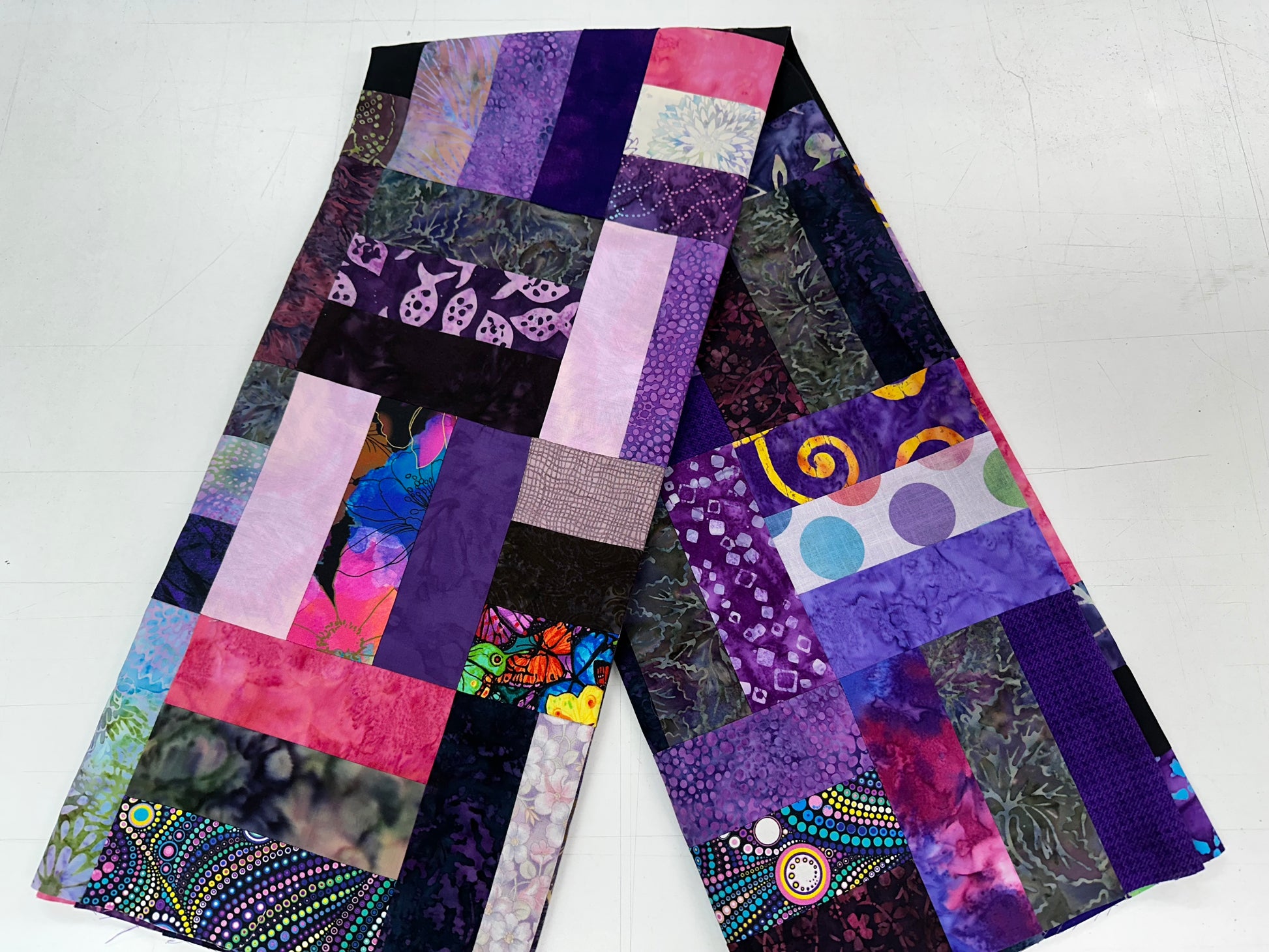 Handmade Purple & Pink Batik Quilt Top – 48"x60" Lap Throw Wall Quilt