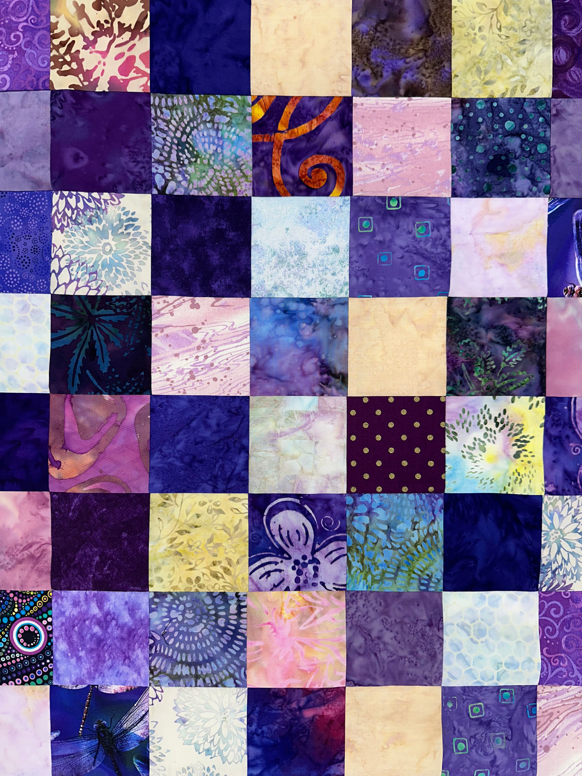 Handmade Purple Batik Quilt Top, 36"x44", Lap Crib Throw Quilt Size