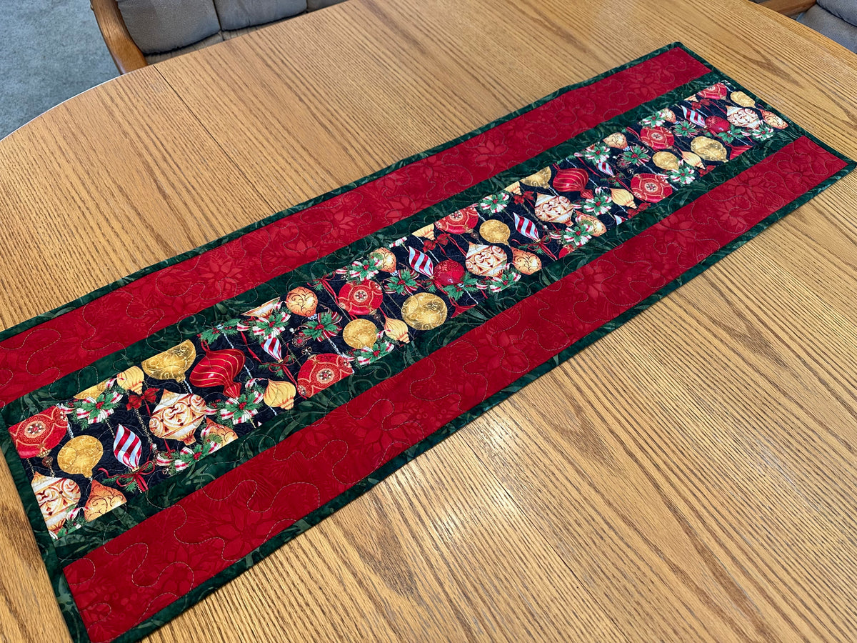 Christmas Table Runner, Quilted Holiday Centerpiece, Kitchen Dining Decor 13x42