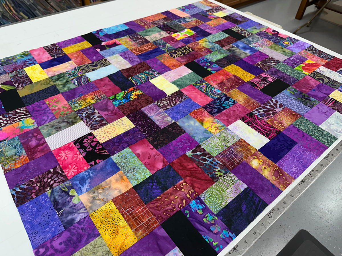 Handmade Purple & Pink Batik Quilt Top, 36"x44", Lap Crib Quilt Size
