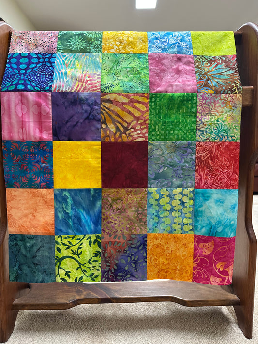 Unfinished Batik Quilt Top, Multi Color, 36" x 45", Baby Crib Nursery