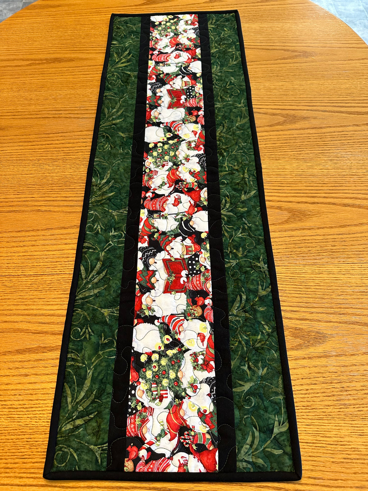 Christmas Gnomes Quilted Table Runner, Handmade Holiday Table Decor, 13x41