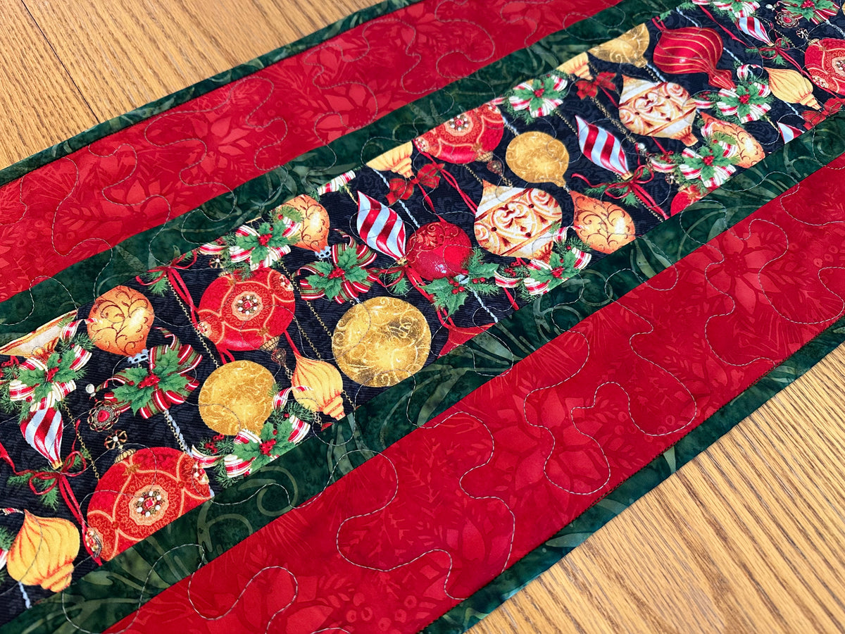 Christmas Table Runner, Quilted Holiday Centerpiece, Kitchen Dining Decor 13x42