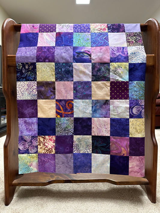 Handmade Purple Batik Quilt Top, 36"x44", Lap Crib Throw Quilt Size