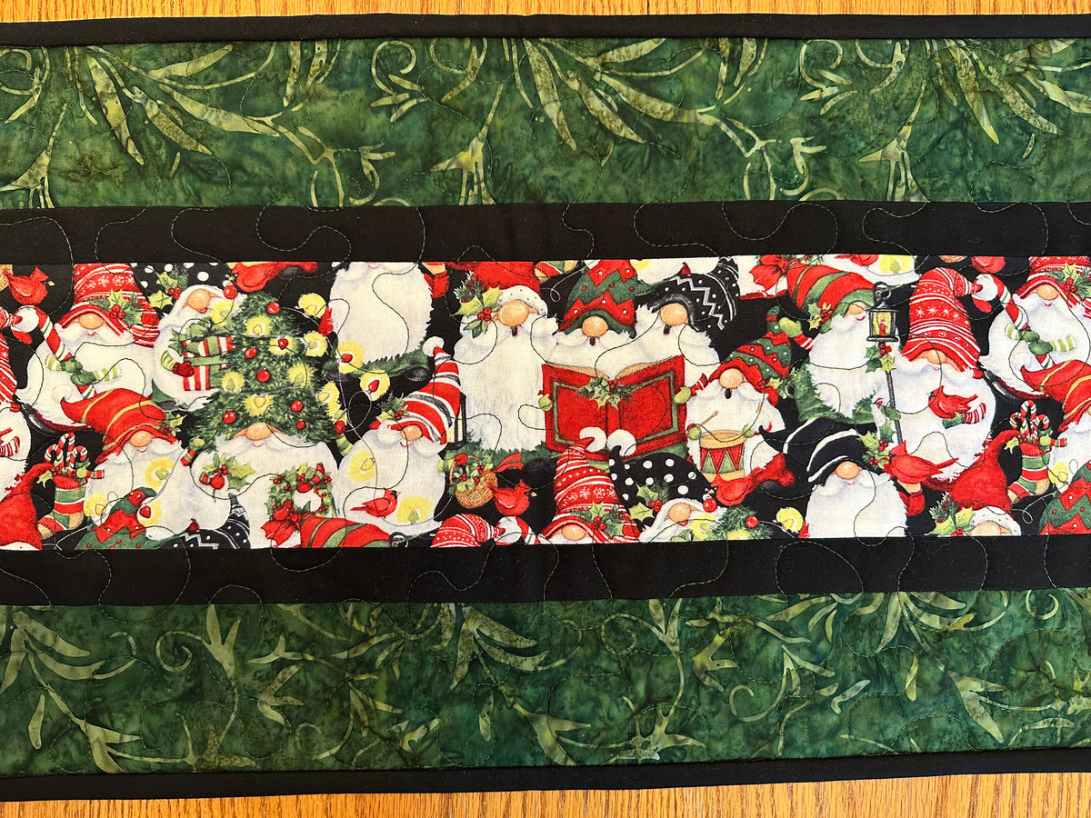 Christmas Gnomes Quilted Table Runner, Handmade Holiday Table Decor, 13x41