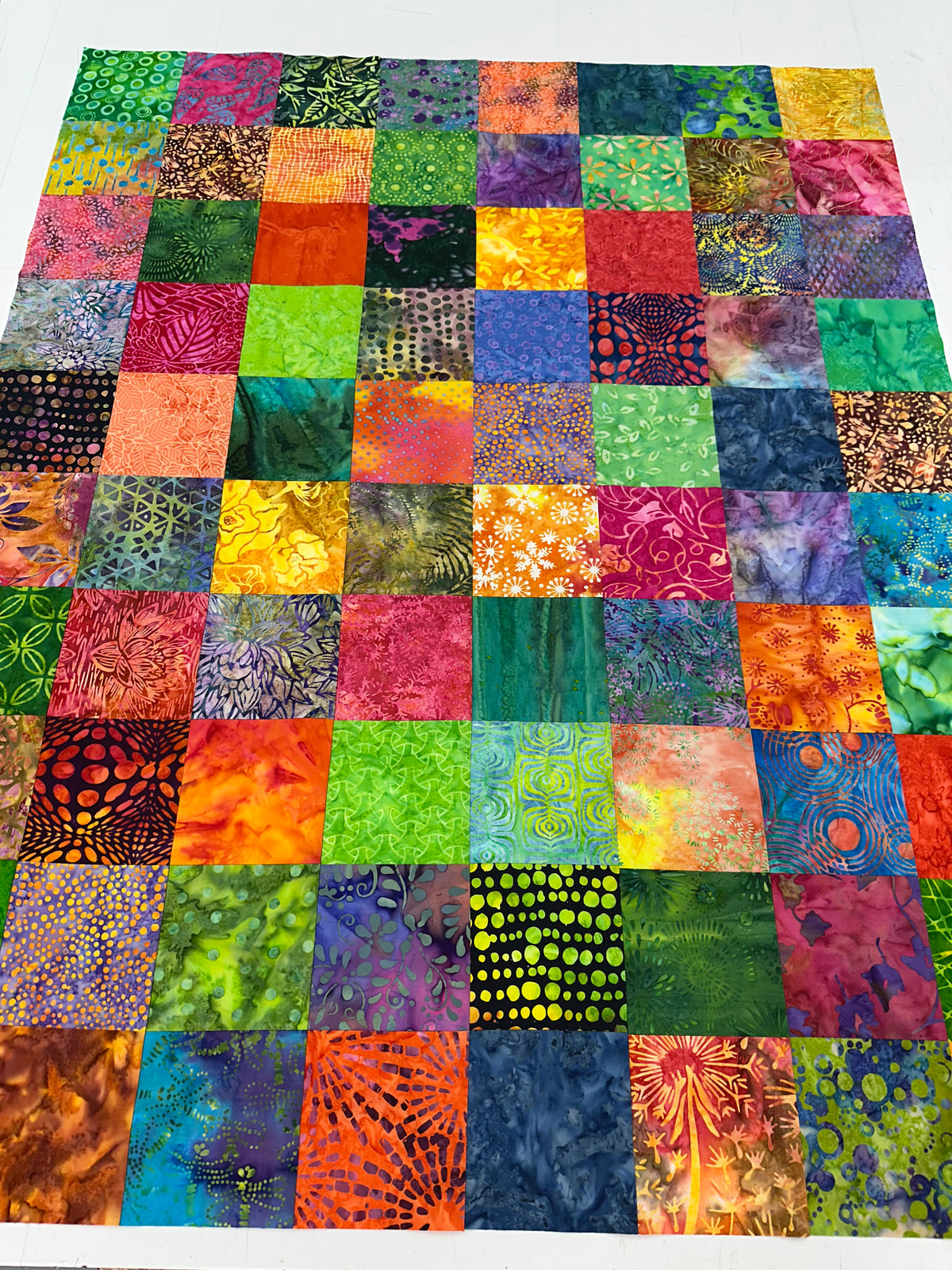Handmade Batik Quilt Top in Bold Muli-Colors, Lap Size, 36" x 45"