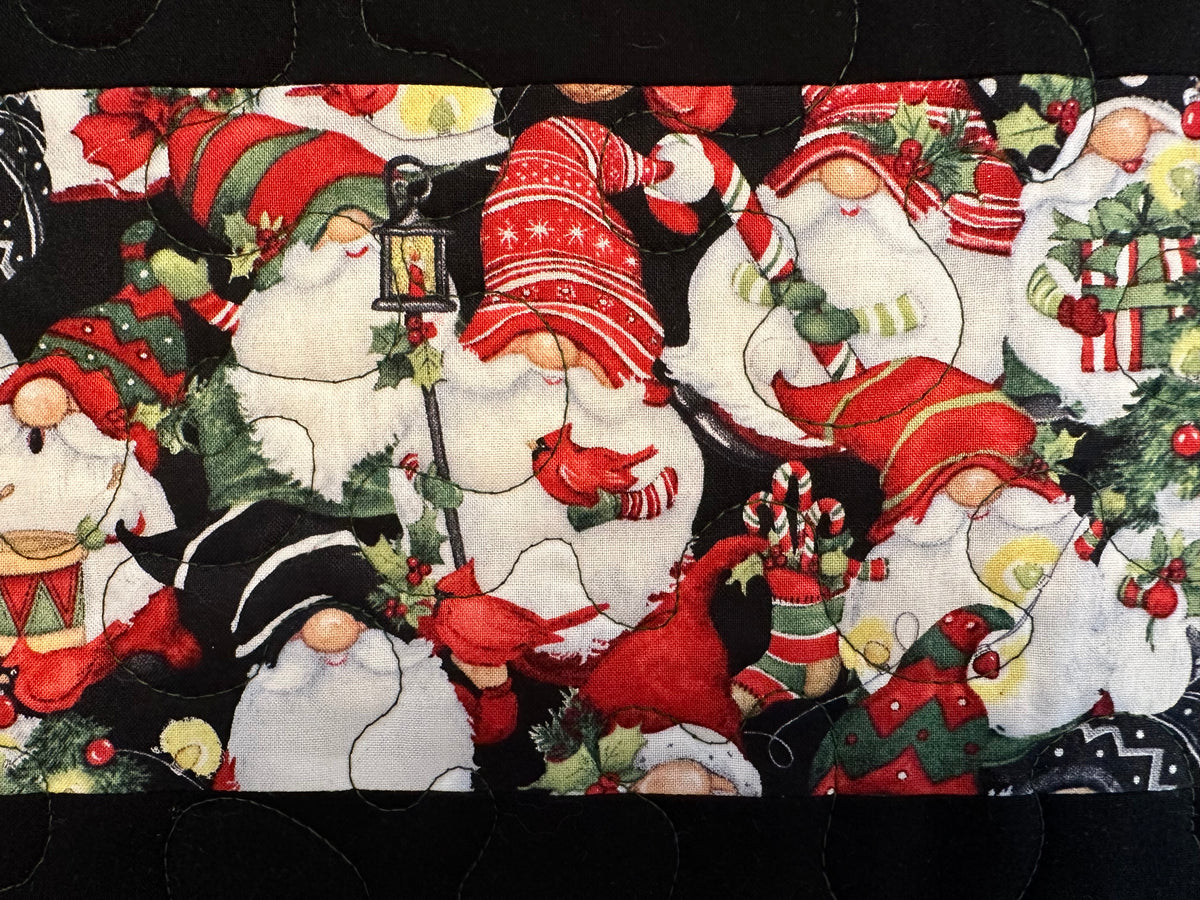 Christmas Gnomes Quilted Table Runner, Handmade Holiday Table Decor, 13x41