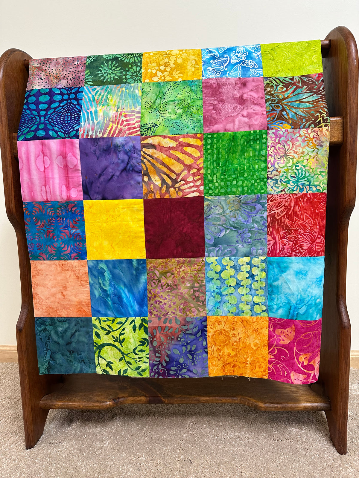 Unfinished Batik Quilt Top, Multi Color, 36" x 45", Baby Crib Nursery