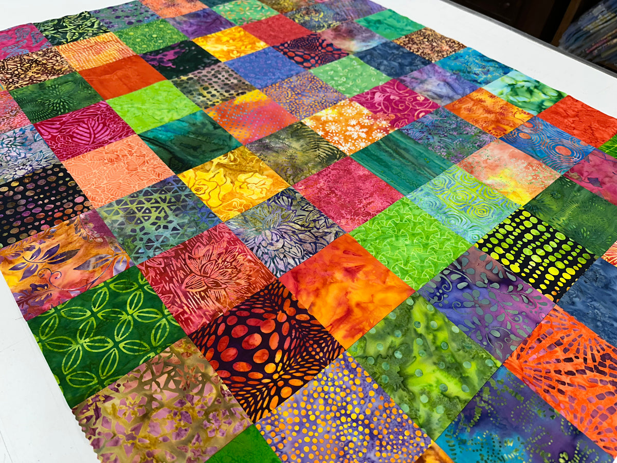Handmade Batik Quilt Top in Bold Muli-Colors, Lap Size, 36" x 45"