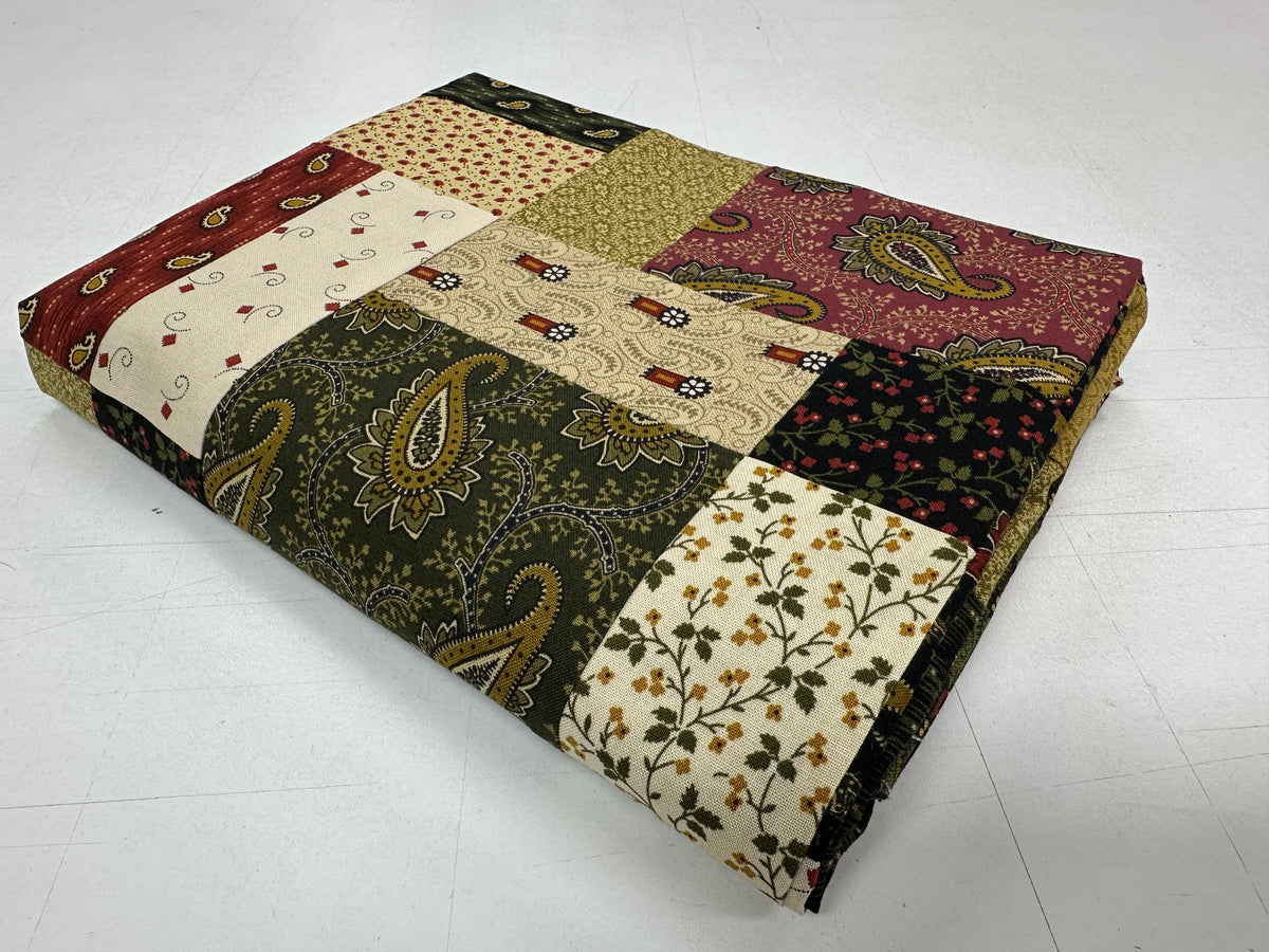 Handmade Unfinished Quilt Top, Reproduction Fabric, Green Red, 45"x58" Lap Throw