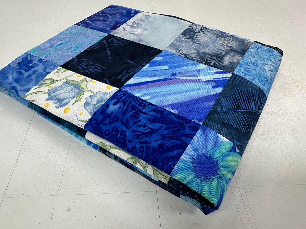Handmade Blue Batik Unfinished Quilt Top, 36"x44", Lap Crib Throw Quilt Size