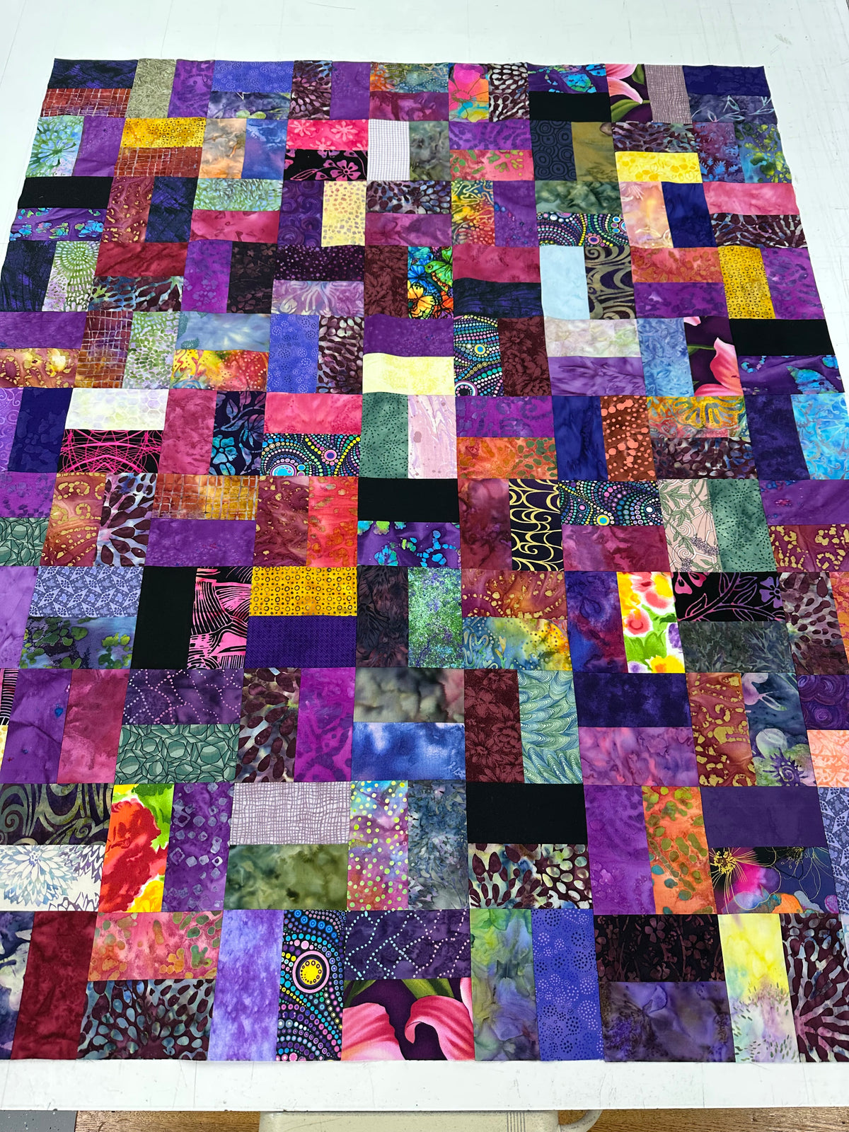 Handmade Purple & Pink Batik Quilt Top, 36"x44", Lap Crib Quilt Size