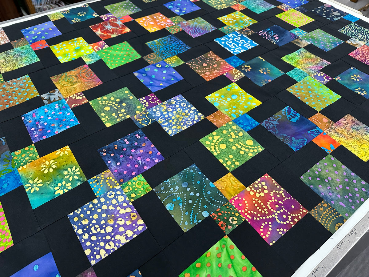 Handmade Batik Unfinished Quilt Top – Rainbow Colors – 45" x 58" Lap or Throw