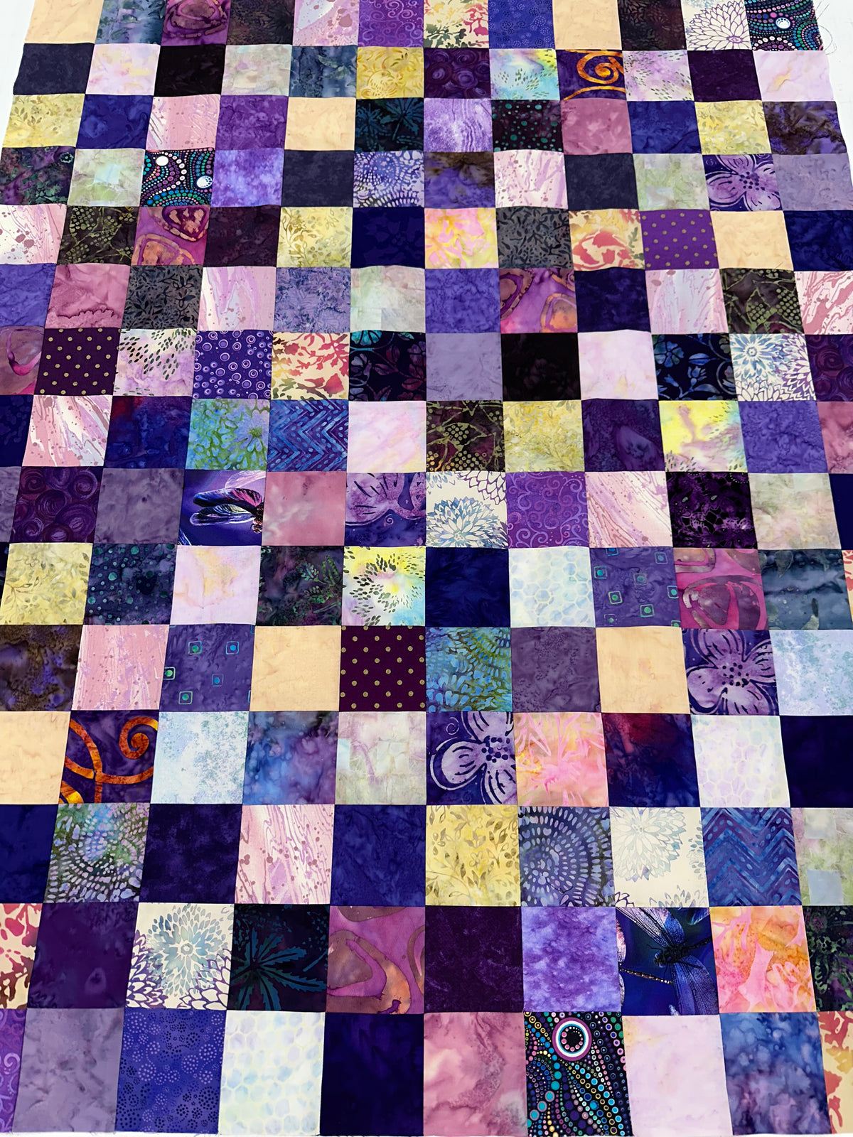 Handmade Purple Batik Quilt Top, 36"x44", Lap Crib Throw Quilt Size