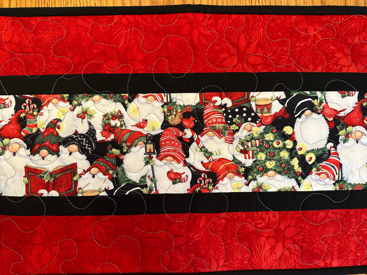 Christmas Gnomes Quilted Table Runner, Handmade Holiday Table Decor, 13x41