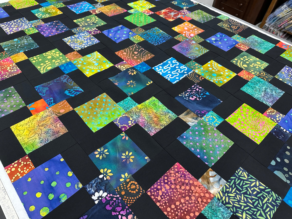Handmade Batik Unfinished Quilt Top – Rainbow Colors – 45" x 58" Lap or Throw