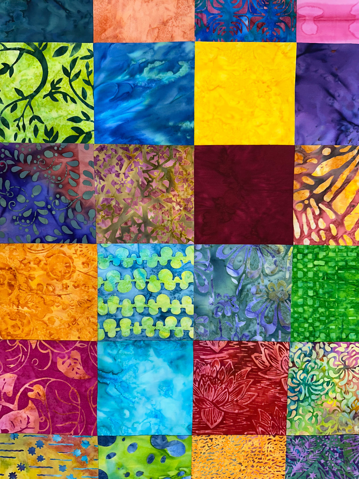 Unfinished Batik Quilt Top, Multi Color, 36" x 45", Baby Crib Nursery