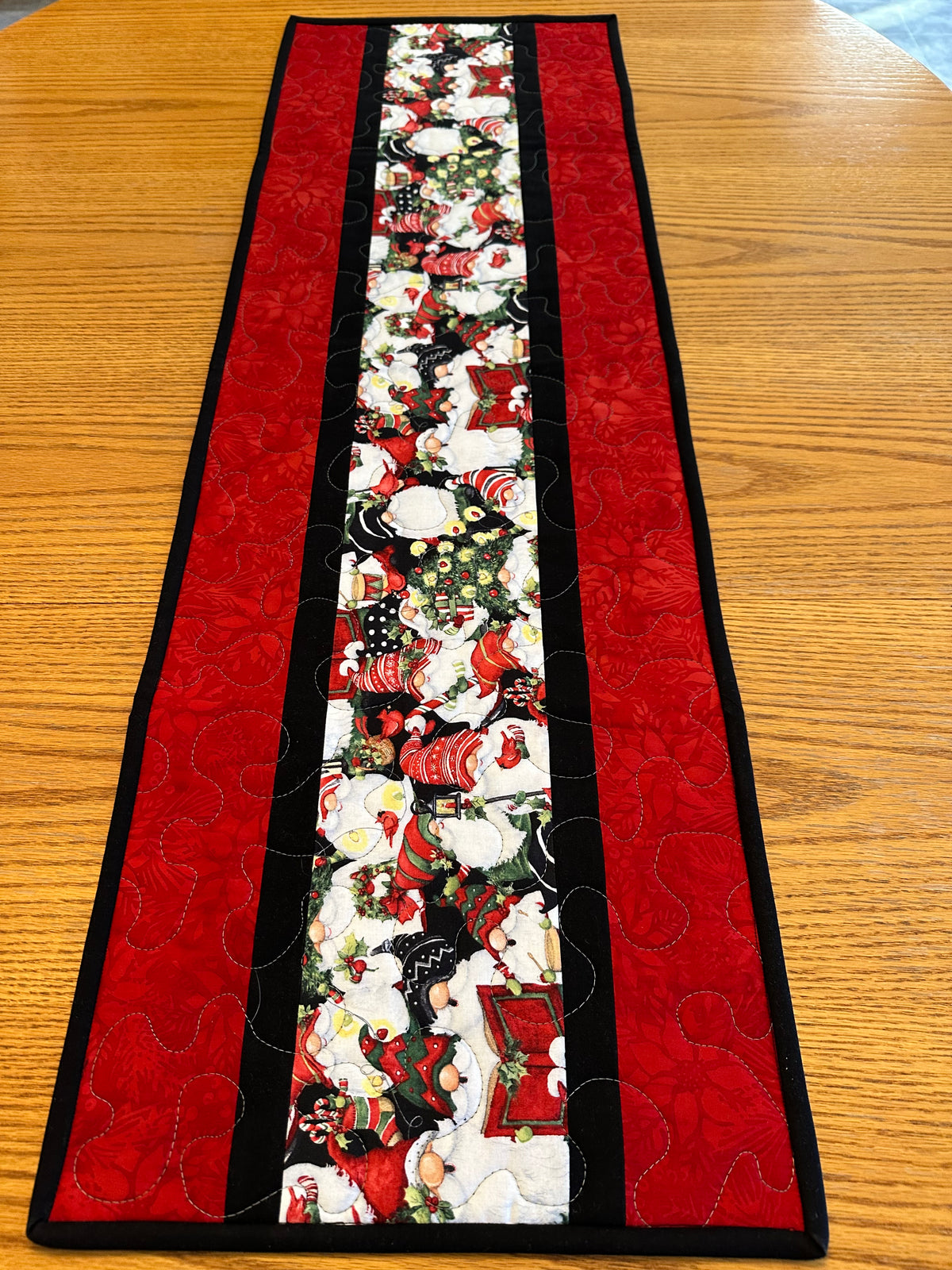 Christmas Gnomes Quilted Table Runner, Handmade Holiday Table Decor, 13x41