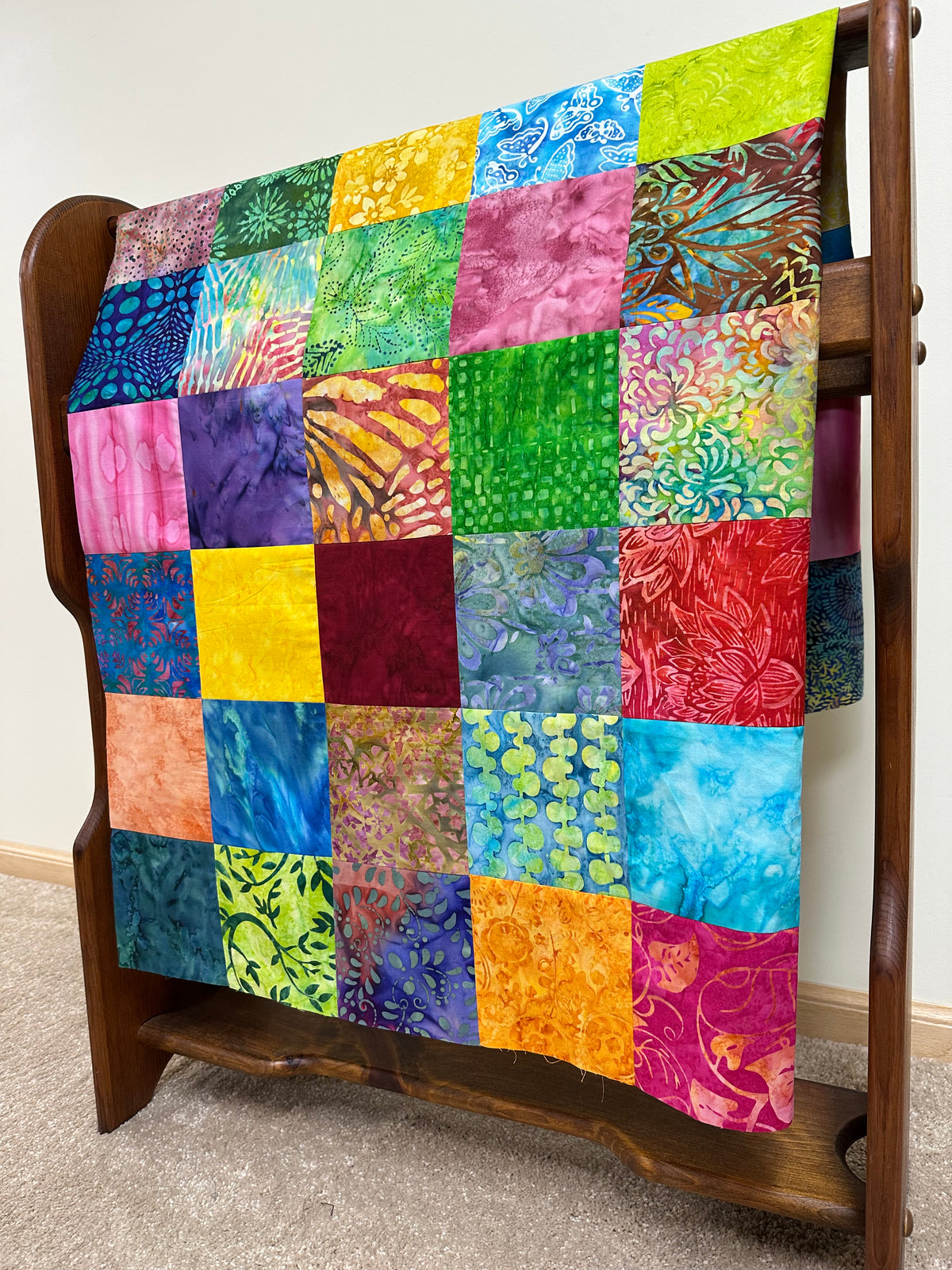 Unfinished Batik Quilt Top, Multi Color, 36" x 45", Baby Crib Nursery