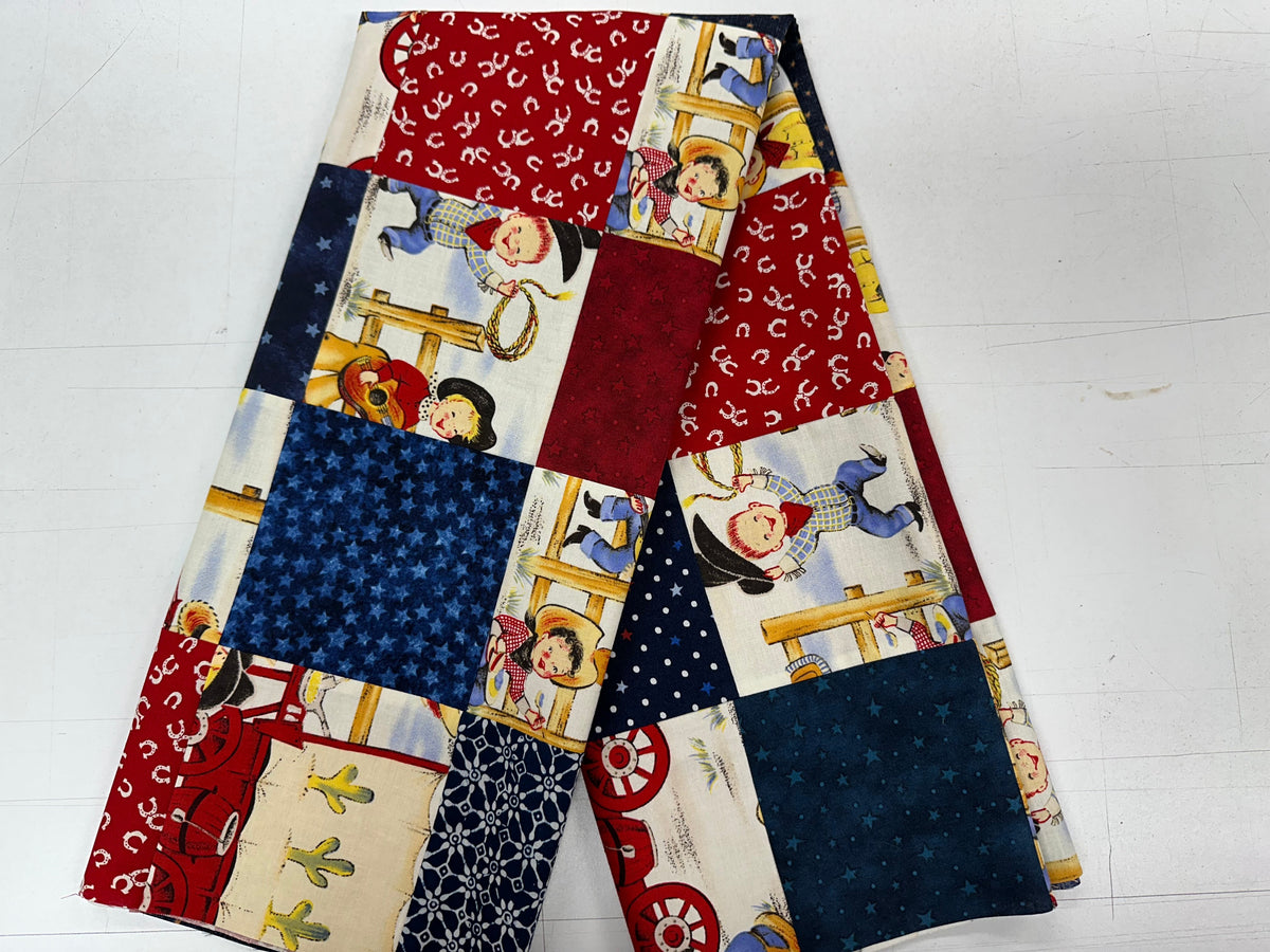 Handmade Unfinished Quilt Top, Baby Boy, Western, Lil Cowboy, Bandanas, 36"x45"