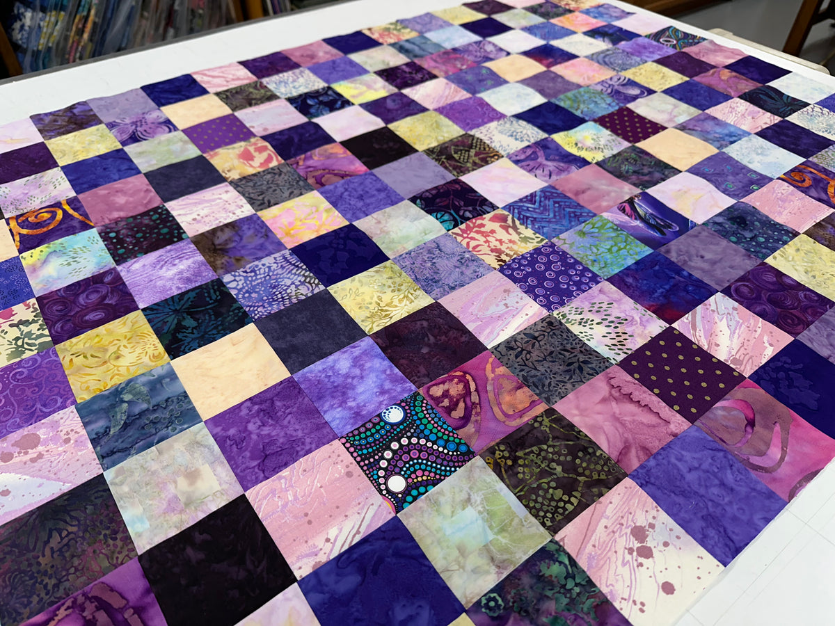 Handmade Purple Batik Quilt Top, 36"x44", Lap Crib Throw Quilt Size