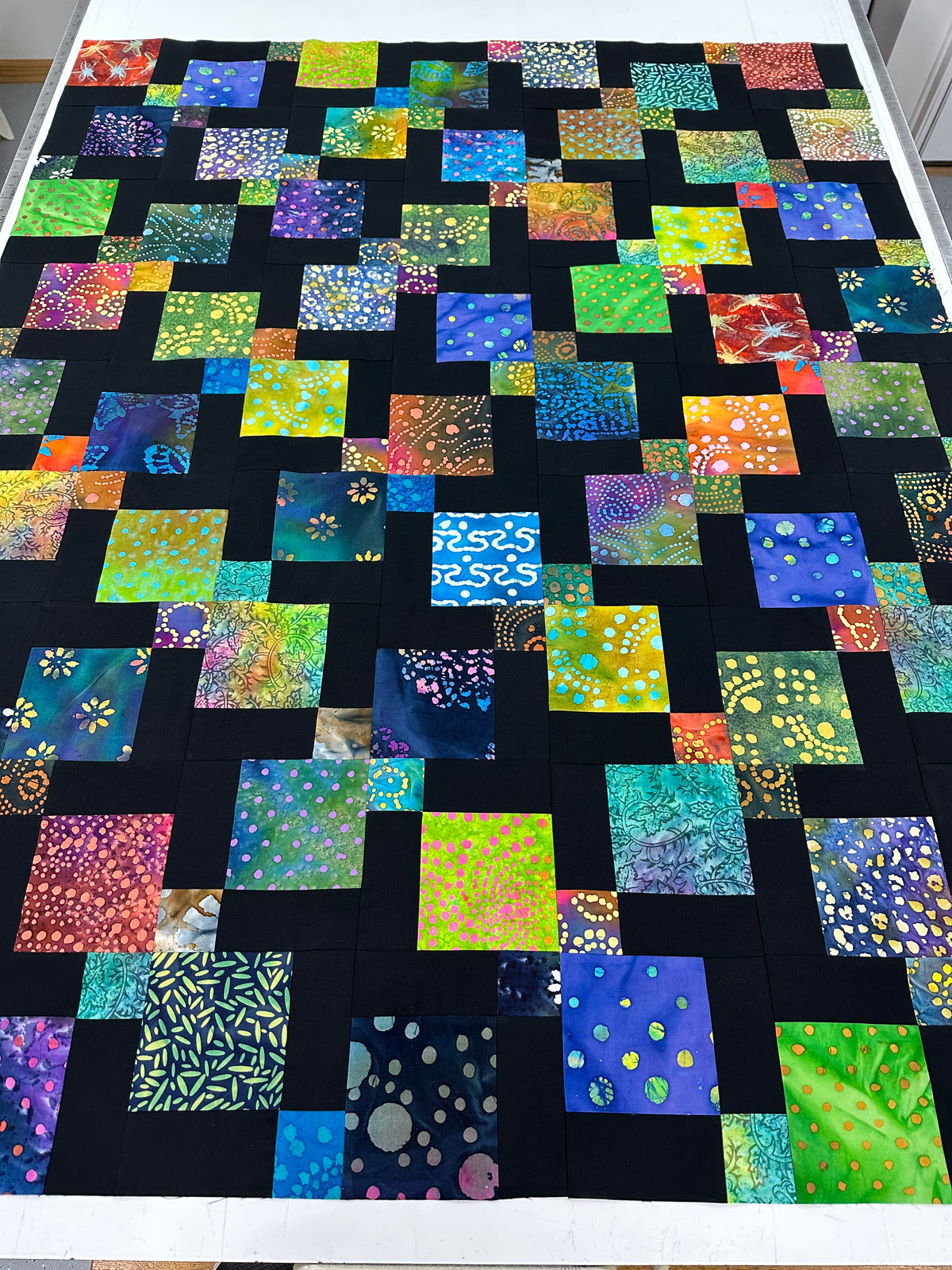 Handmade Batik Unfinished Quilt Top – Rainbow Colors – 45" x 58" Lap or Throw
