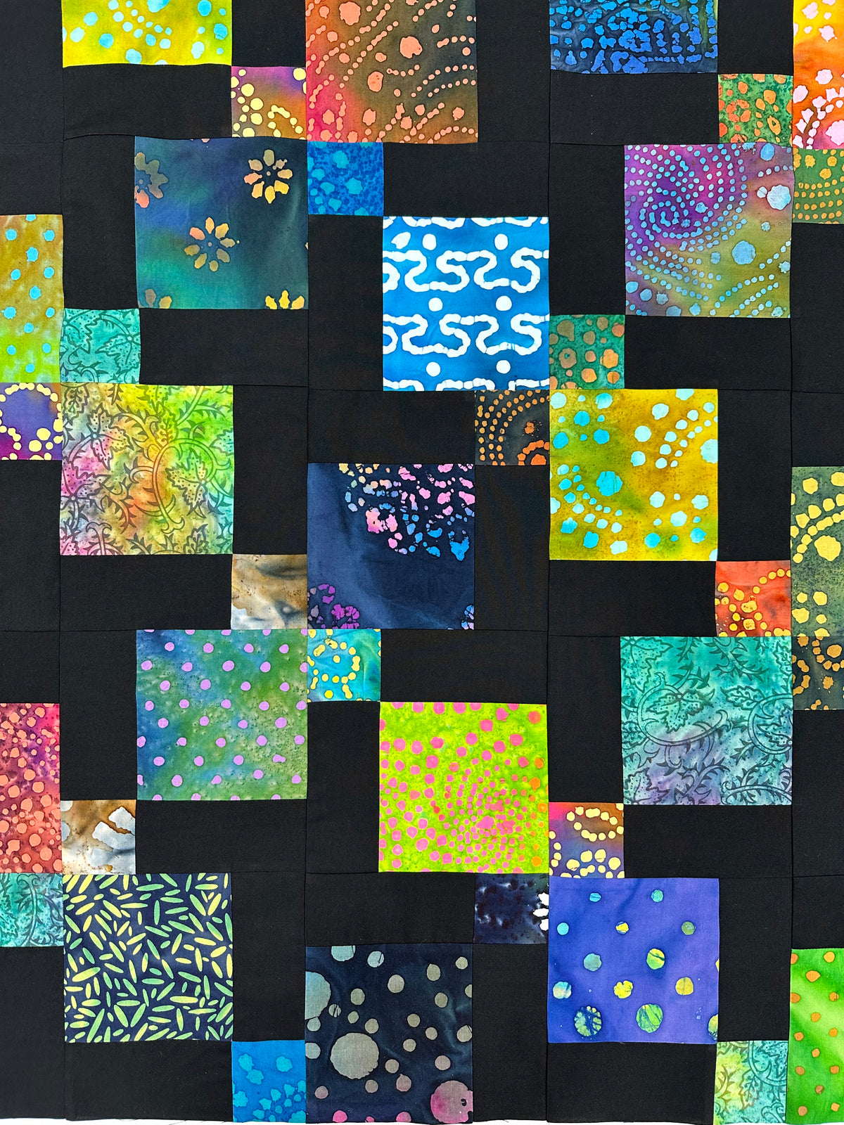 Handmade Batik Unfinished Quilt Top – Rainbow Colors – 45" x 58" Lap or Throw