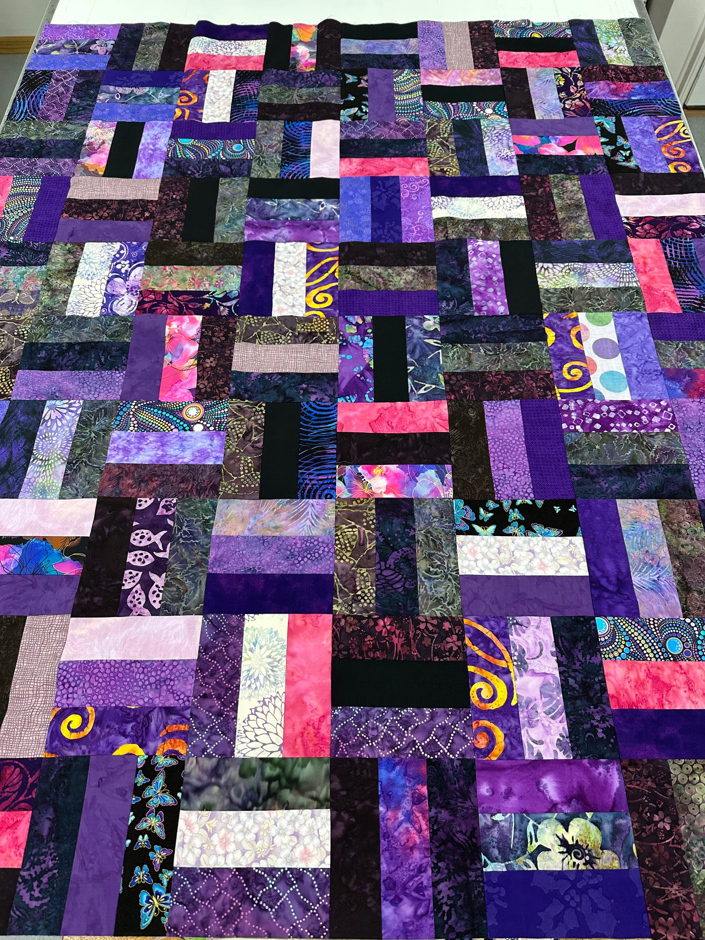 Handmade Purple & Pink Batik Quilt Top – 48"x60" Lap Throw Wall Quilt