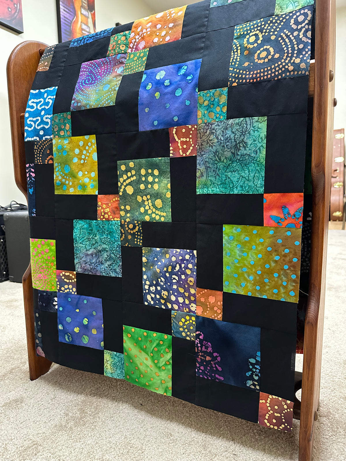 Handmade Batik Unfinished Quilt Top – Rainbow Colors – 45" x 58" Lap or Throw
