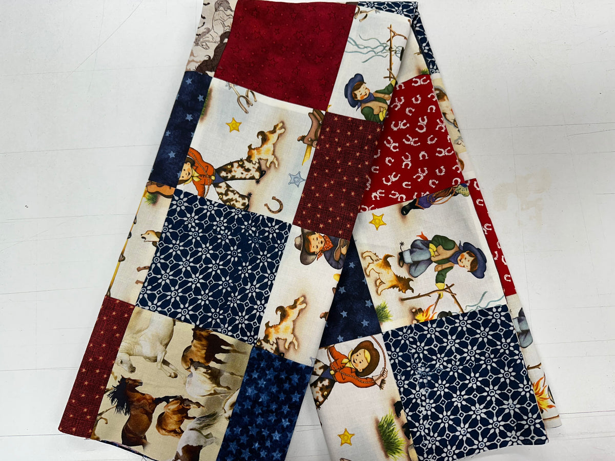 Handmade Unfinished Quilt Top, Baby Boy, Western, Lil Cowboy, Bandanas, 36"x45"