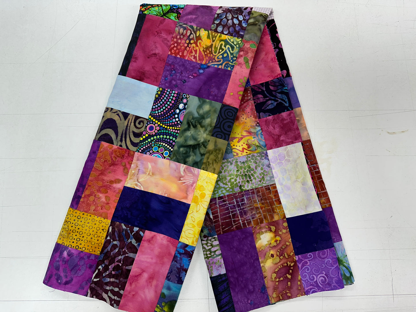 Handmade Purple & Pink Batik Quilt Top, 36"x44", Lap Crib Quilt Size