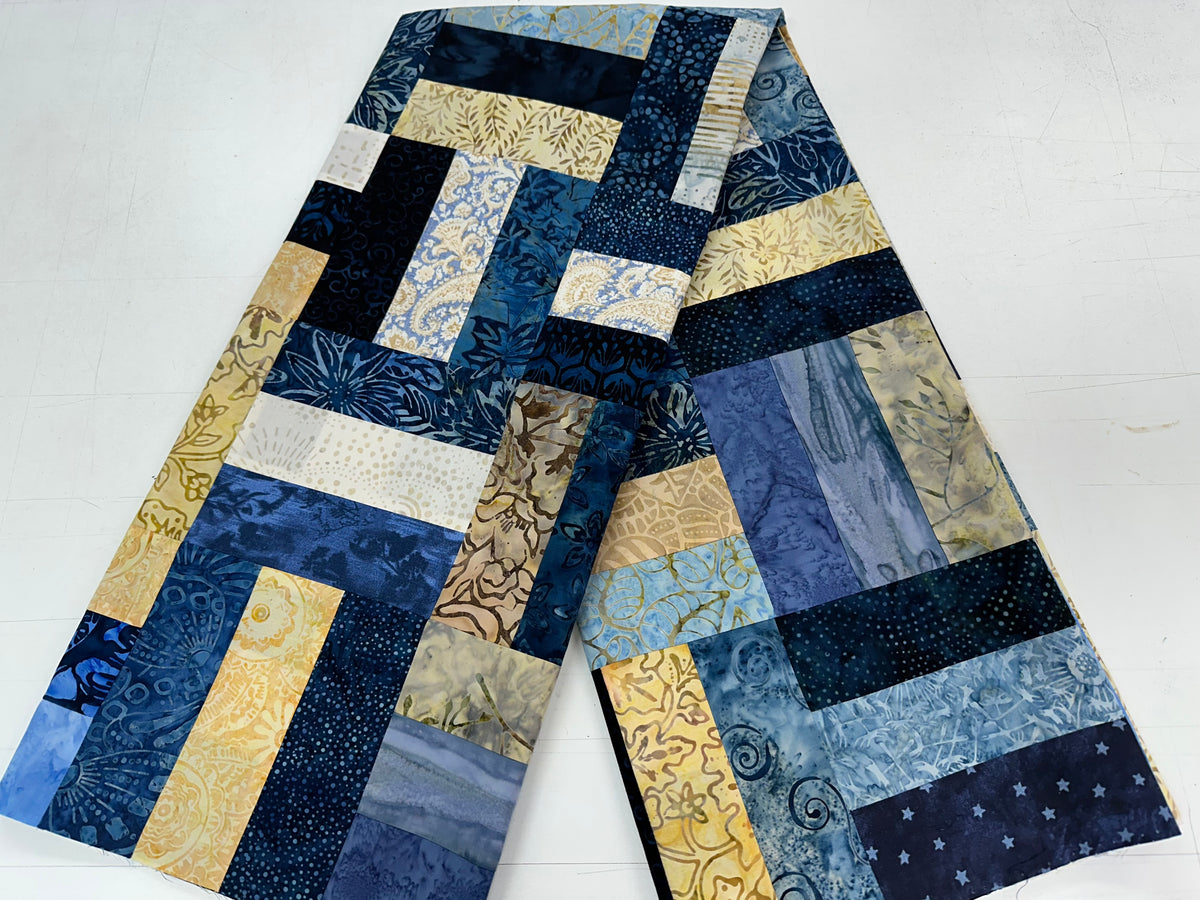 Blue Batik Unfinished Quilt Top, 48x60 Lap Quilt, Handmade Patchwork Sofa Throw