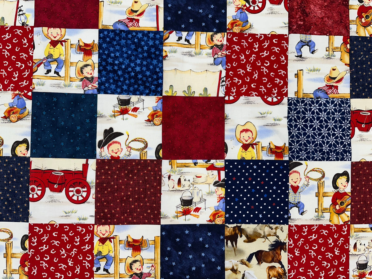 Handmade Unfinished Quilt Top, Baby Boy, Western, Lil Cowboy, Bandanas, 36"x45"