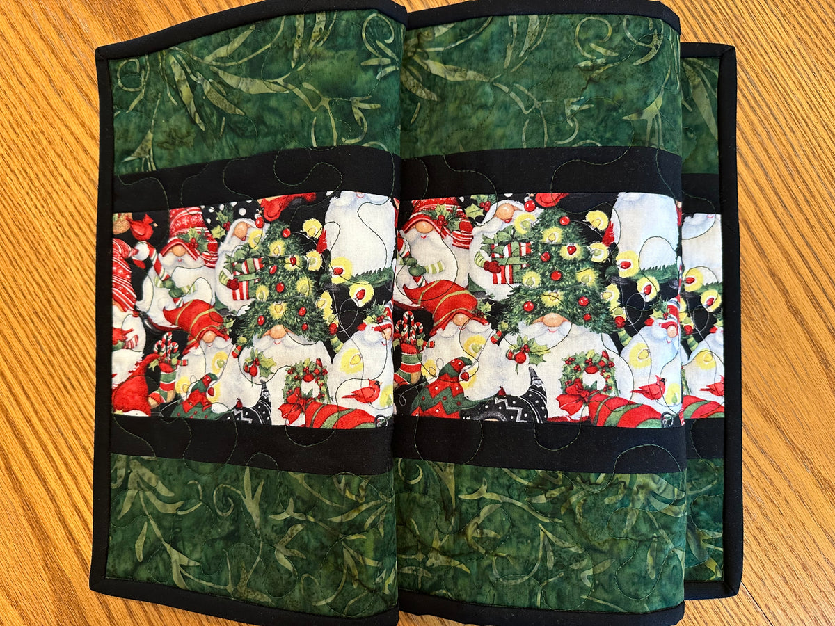 Christmas Gnomes Quilted Table Runner, Handmade Holiday Table Decor, 13x41