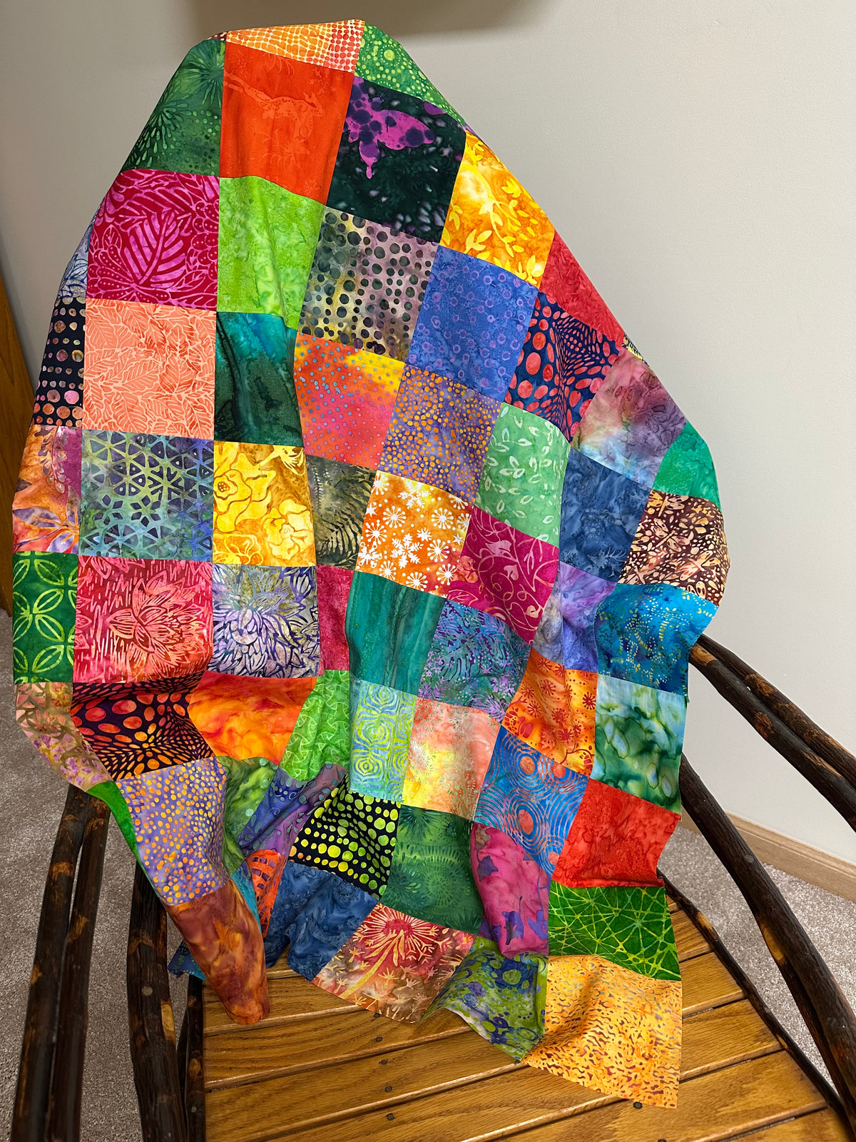 Handmade Batik Quilt Top in Bold Muli-Colors, Lap Size, 36" x 45"