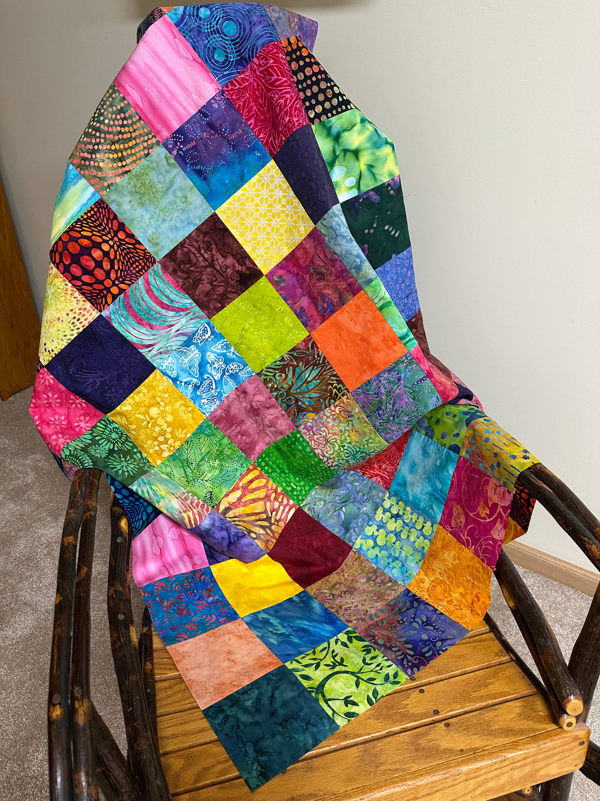 Unfinished Batik Quilt Top, Multi Color, 36" x 45", Baby Crib Nursery