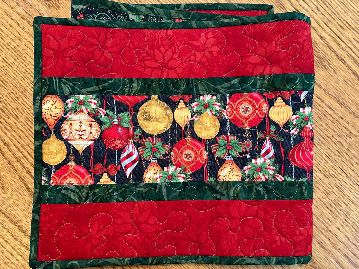 Christmas Table Runner, Quilted Holiday Centerpiece, Kitchen Dining Decor 13x42