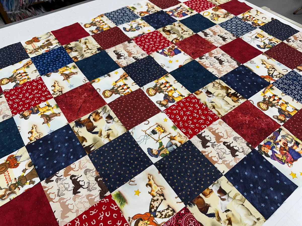 Handmade Unfinished Quilt Top, Baby Boy, Western, Lil Cowboy, Bandanas, 36"x45"