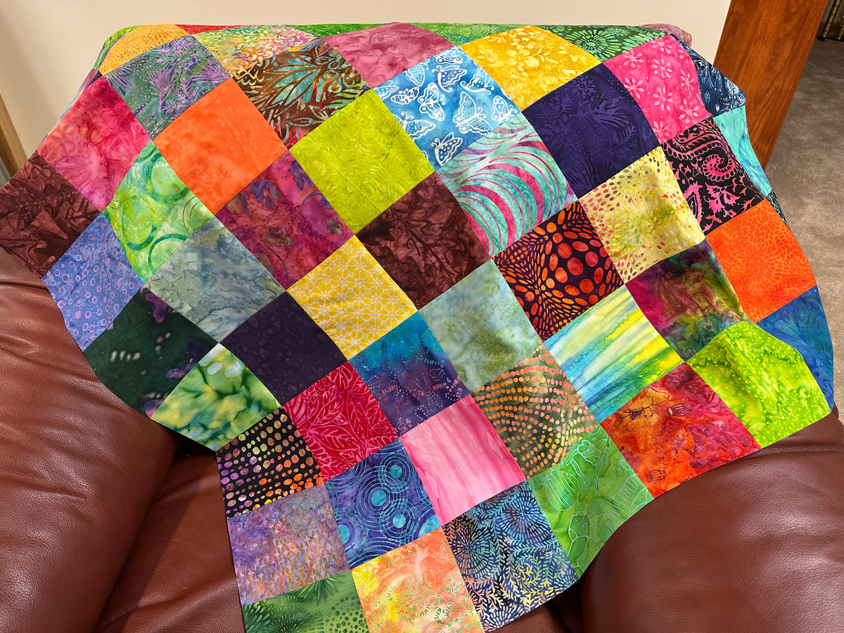 Unfinished Batik Quilt Top, Multi Color, 36" x 45", Baby Crib Nursery